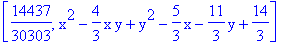 [14437/30303, x^2-4/3*x*y+y^2-5/3*x-11/3*y+14/3]